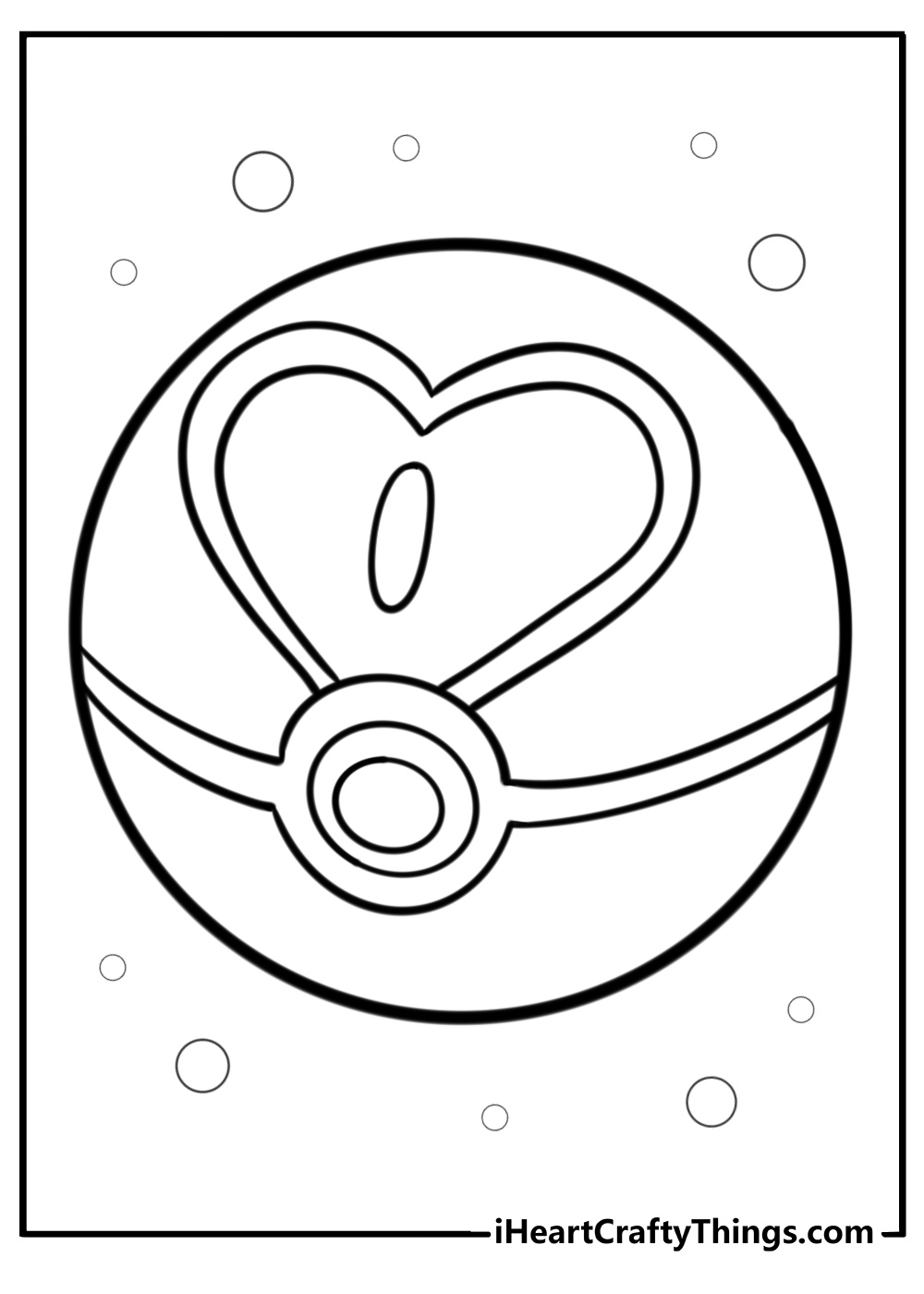 Pokeball with a heart symbol detailed coloring sheet