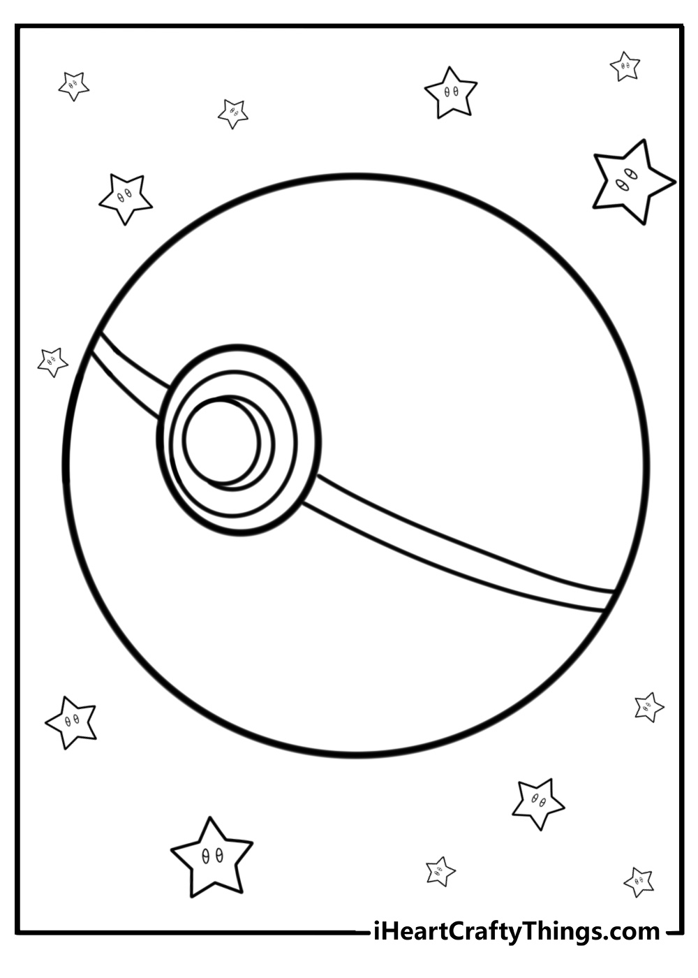 Pokeball with cute stars around it printable coloring page