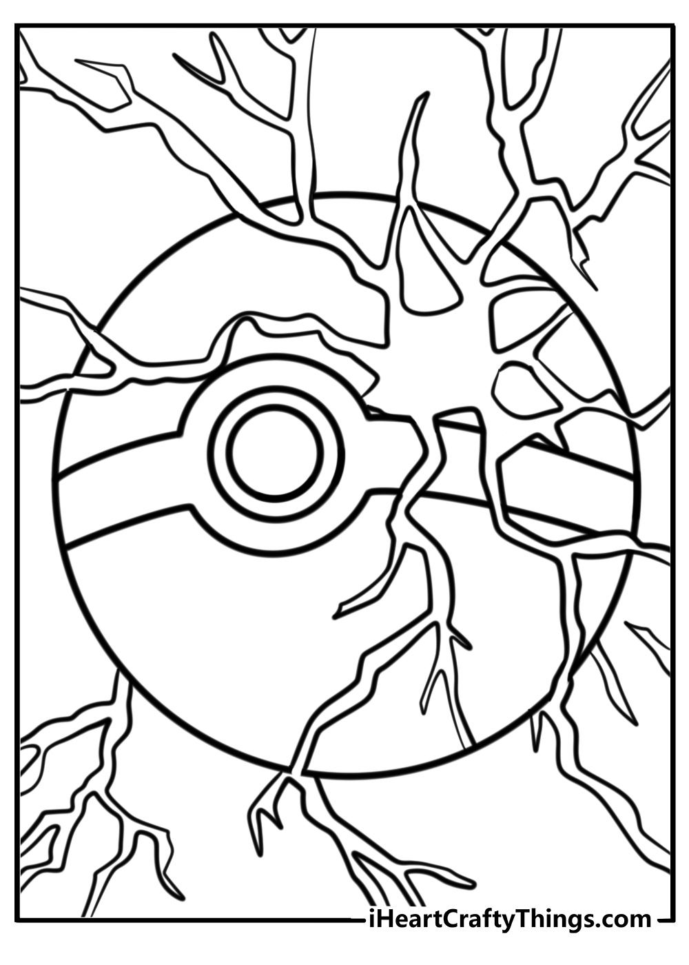 Pokeball with electric sparks free printable coloring page