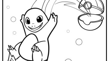 Pokeball with pokemon popping out coloring page for kids