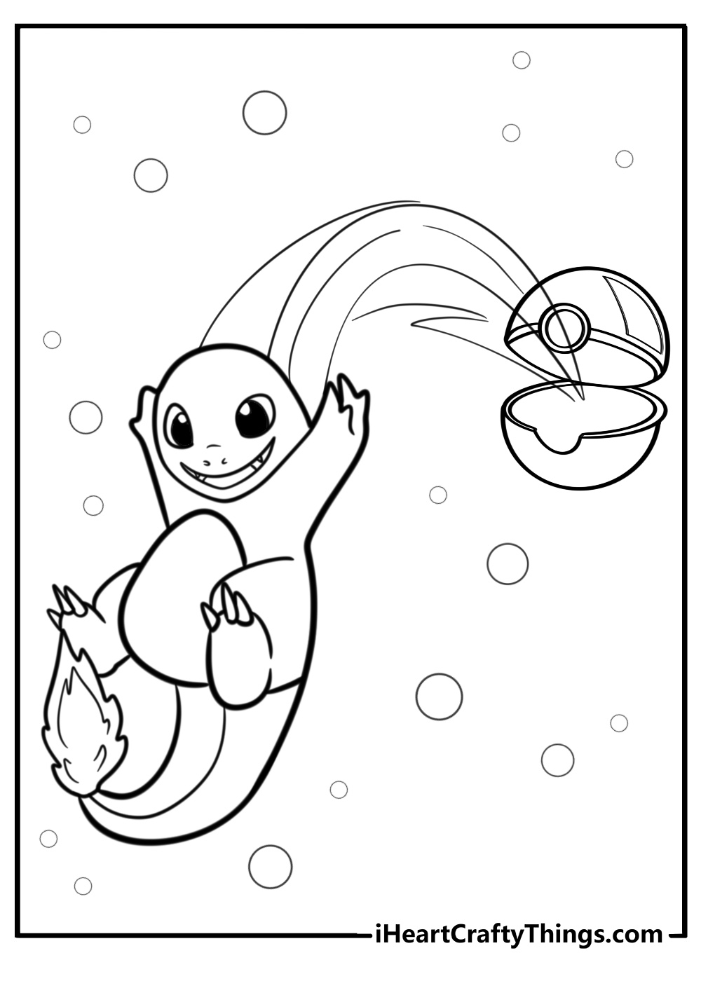 Pokeball with pokemon popping out coloring page for kids