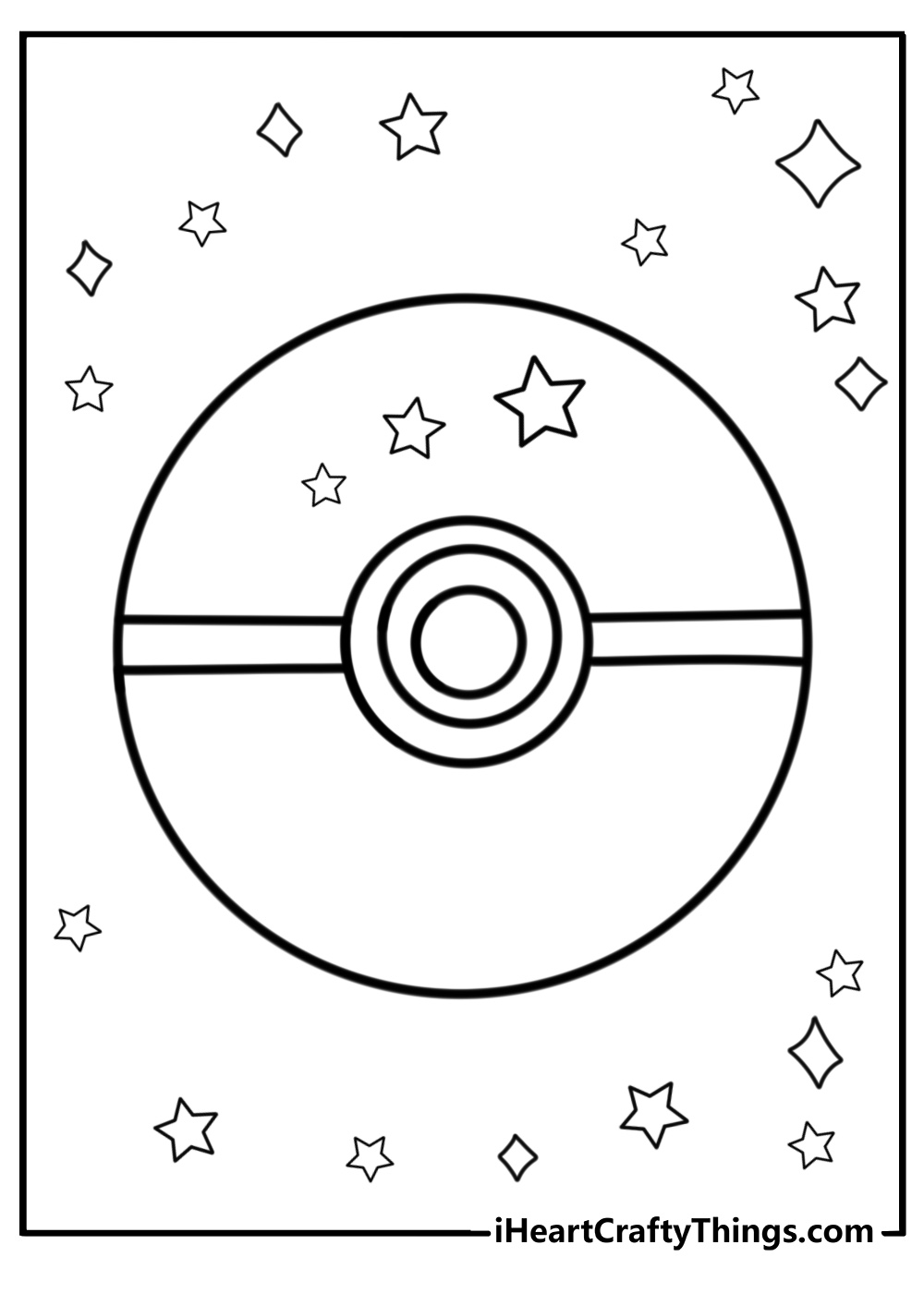 Pokeball with sparkling stars coloring page