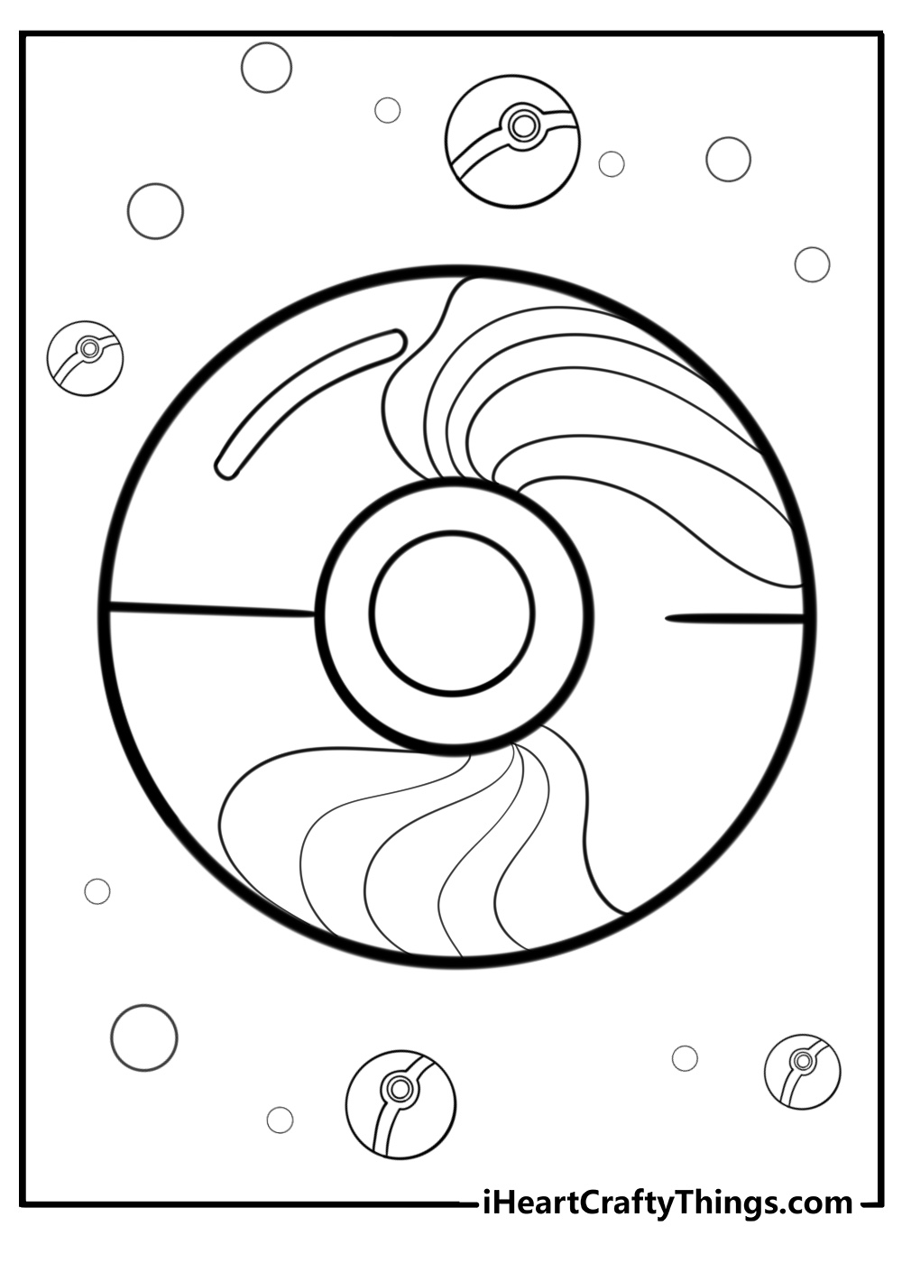 Pokeball with swirling colors free printable coloring page