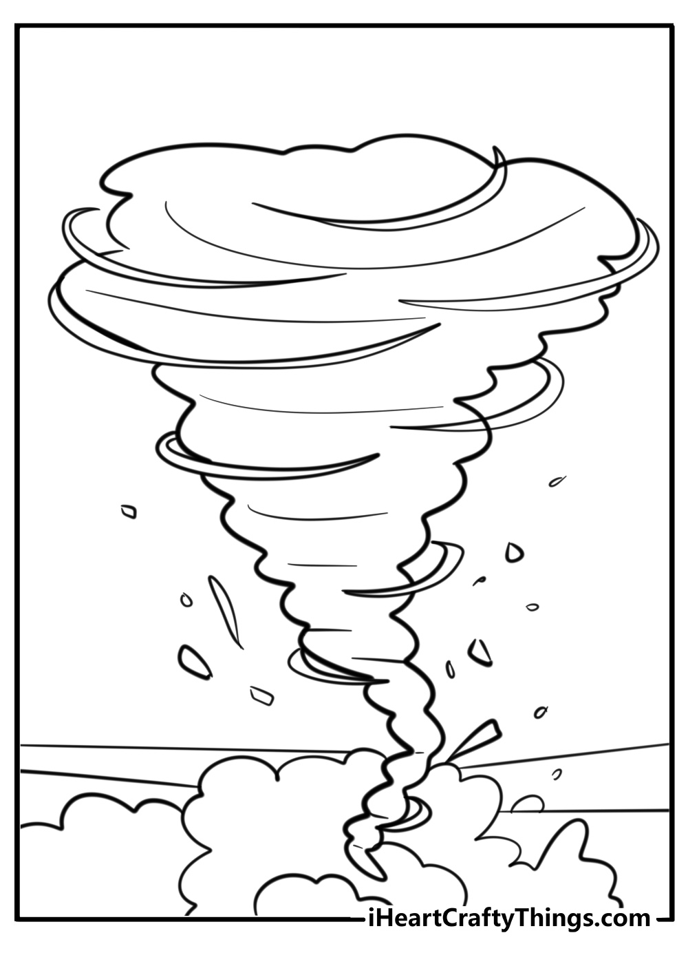 Powerful tornado touching down printable coloring page