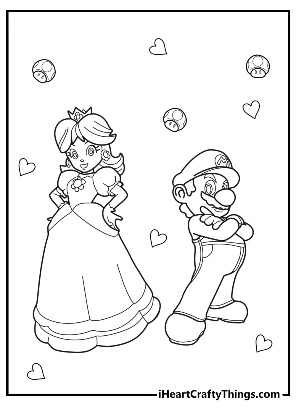 Princess daisy and mario together detailed coloring sheet