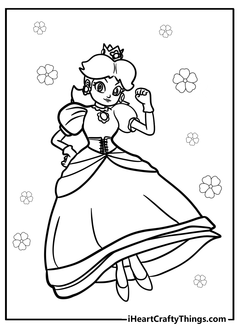 Princess daisy dancing in her dress fun coloring sheet