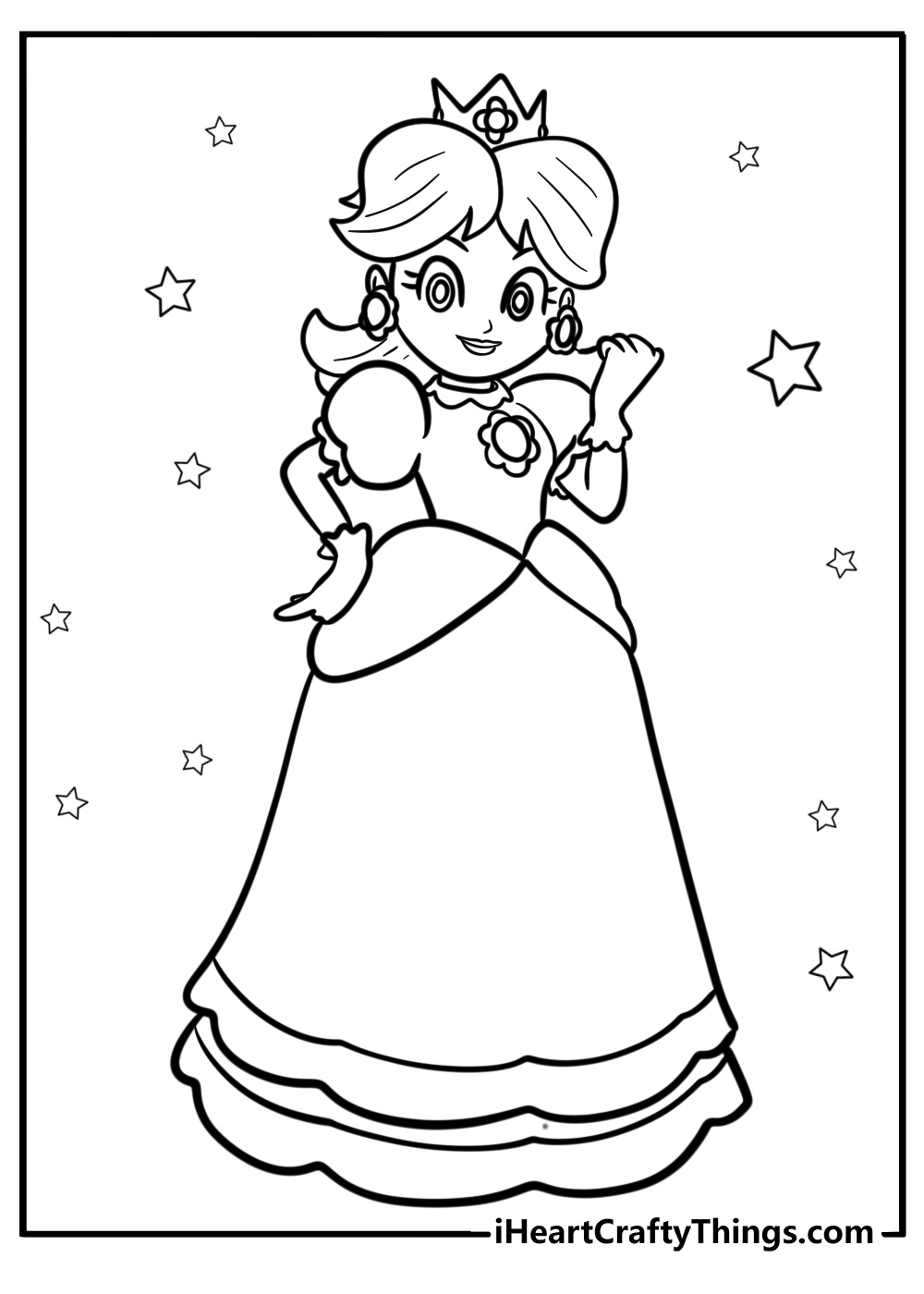 Princess daisy in a formal royal pose detailed coloring sheet