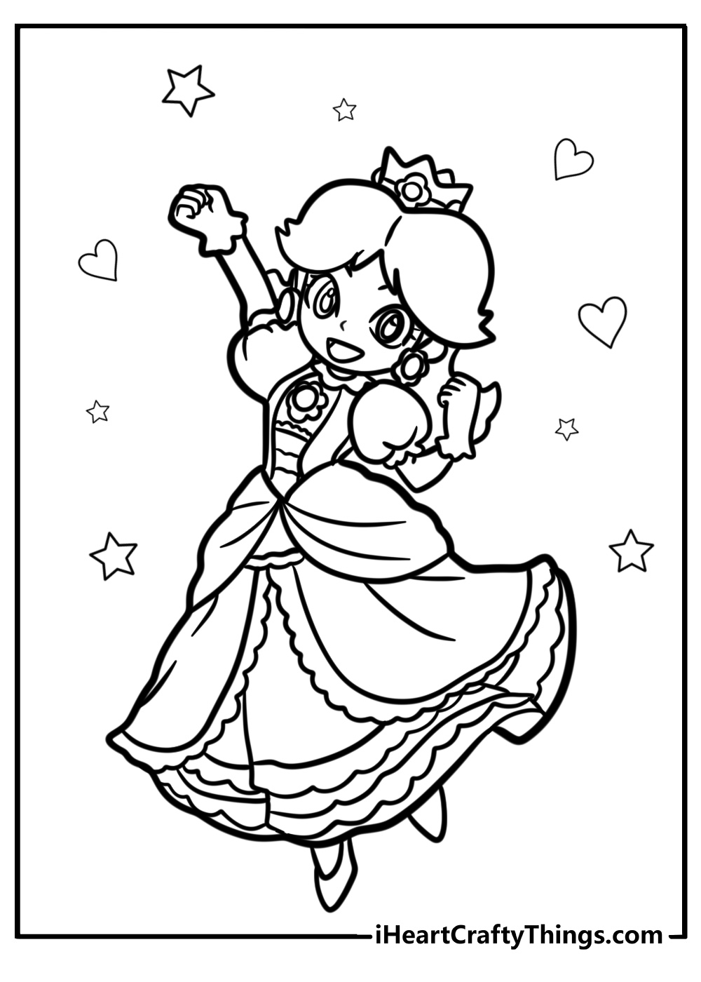 Princess daisy in a happy pose coloring page for kids