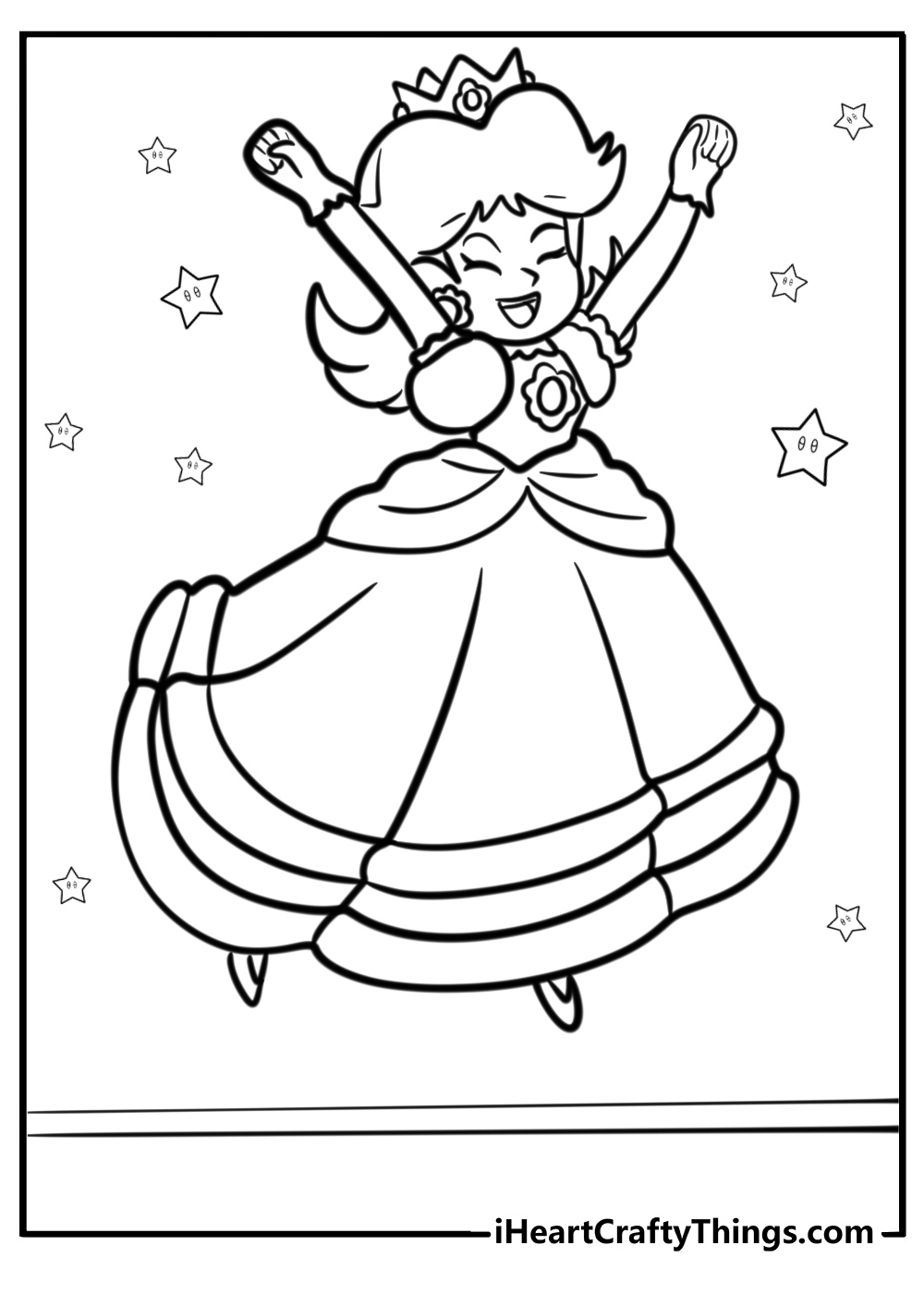 Princess daisy in a jumping action pose printable coloring page