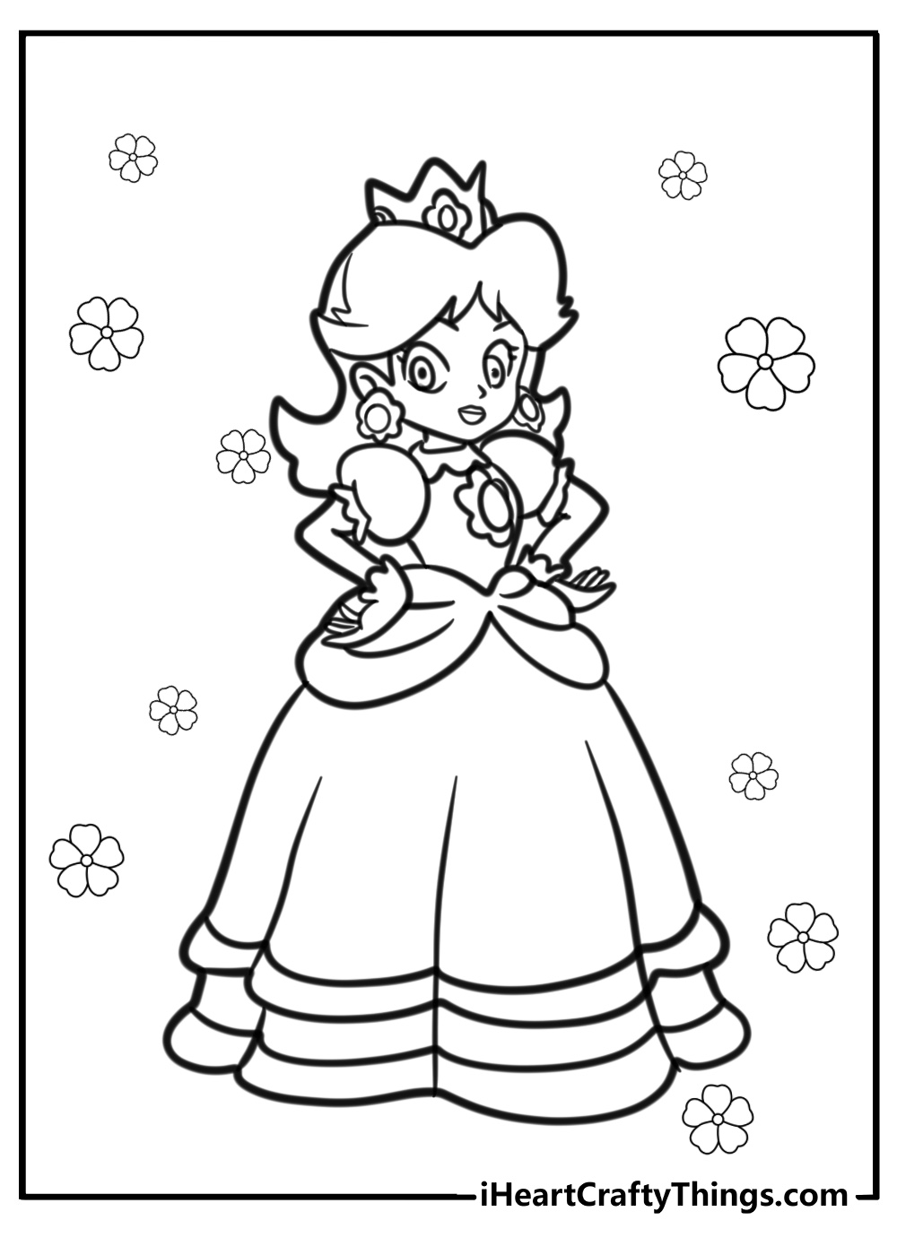 Princess daisy in her royal dress detailed coloring sheet