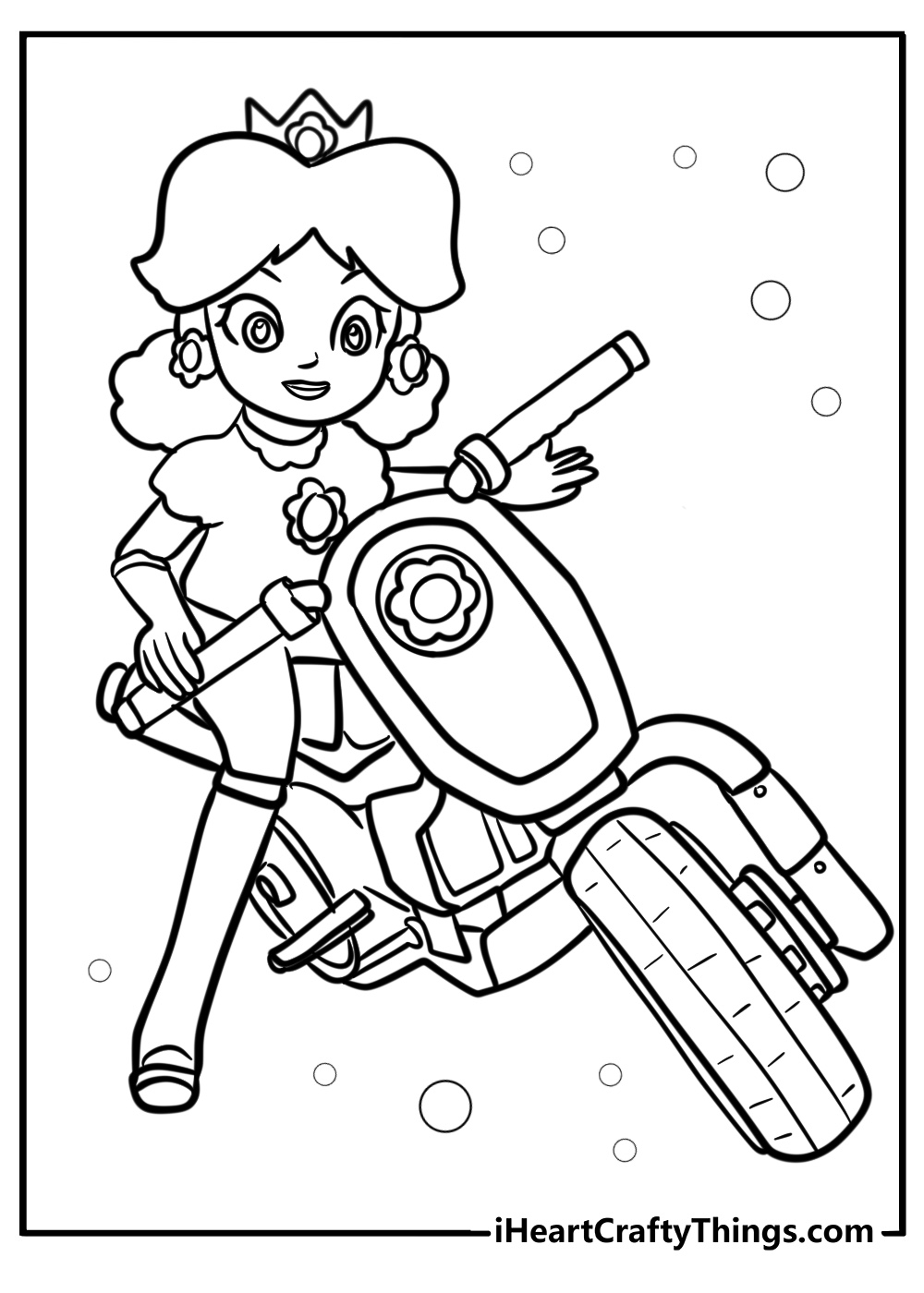 Princess daisy on a kart from mario kart free coloring page pdf