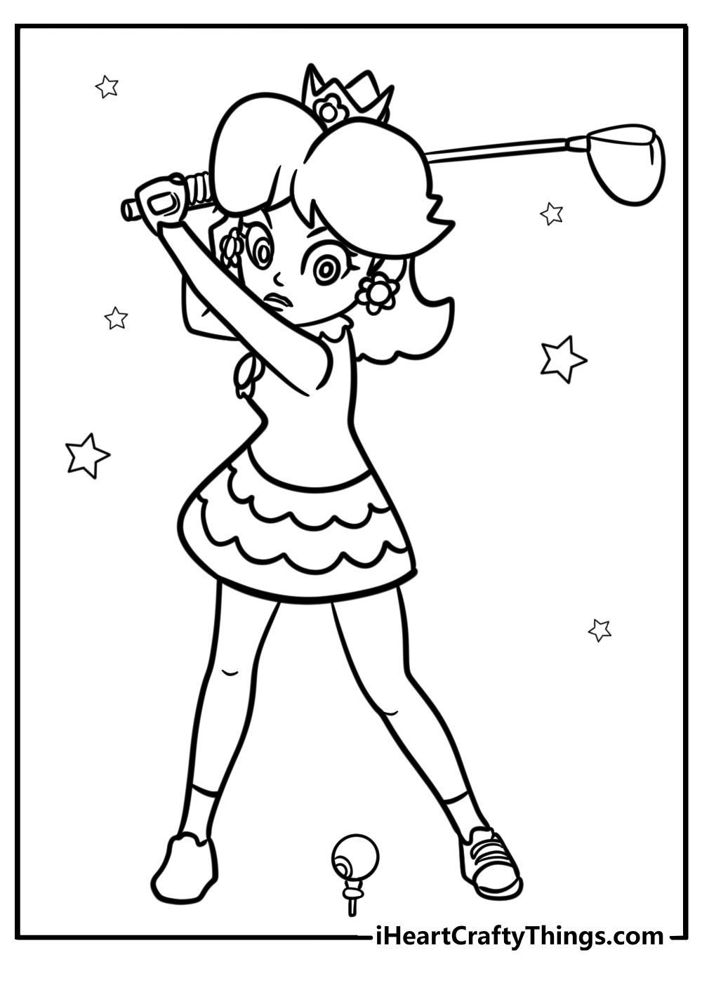 Princess daisy playing golf free coloring page pdf