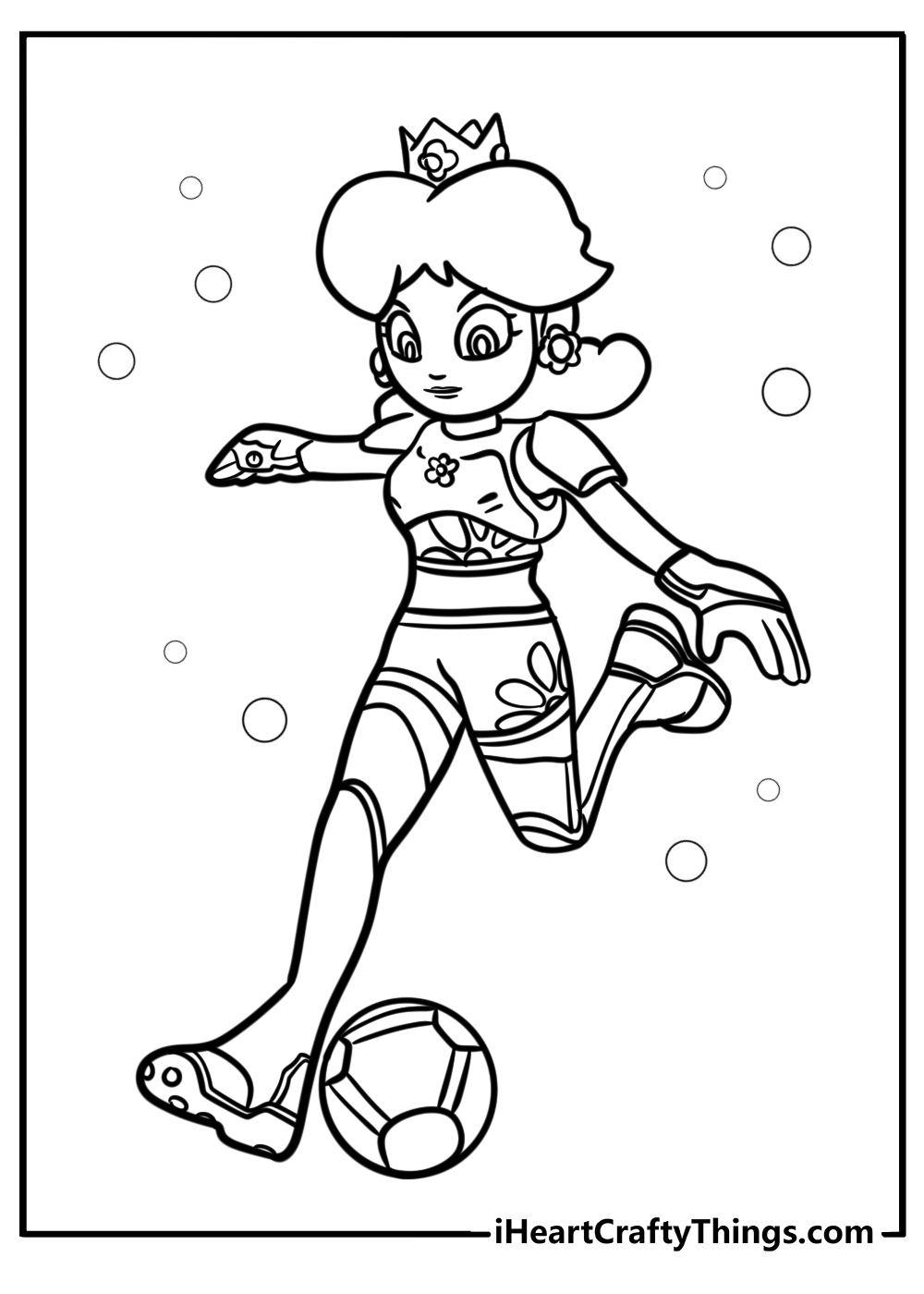 Princess daisy playing soccer free printable coloring page