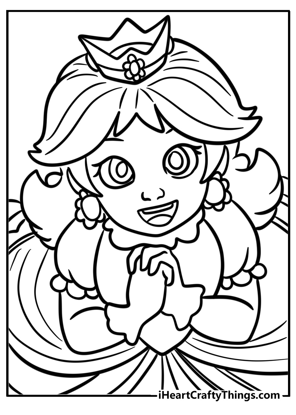 Princess daisy smiling with her crown free coloring page pdf