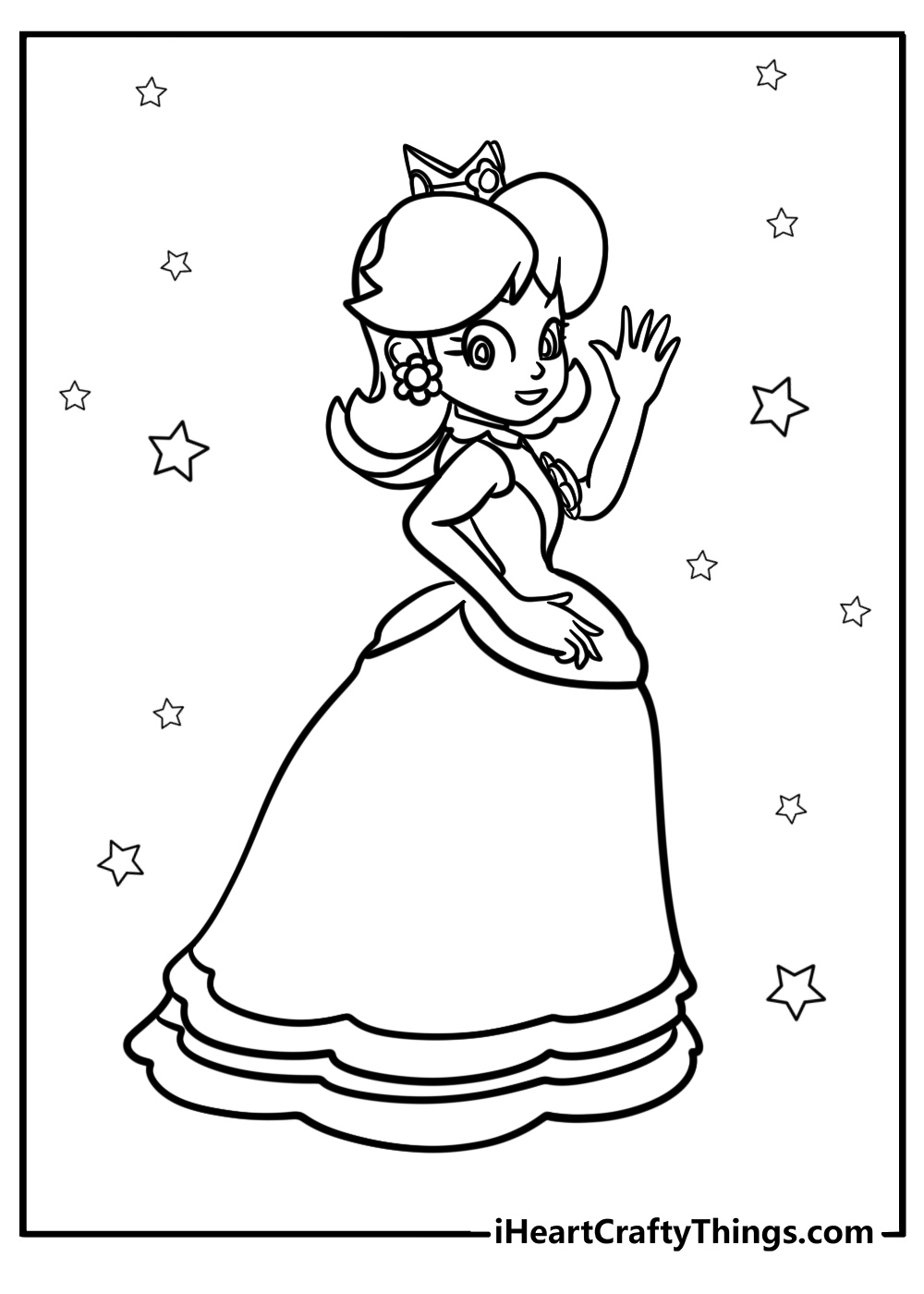 Princess daisy waving to her friends printable coloring page