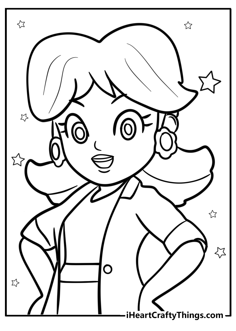 Princess daisy with a confident look fun coloring sheet for kids