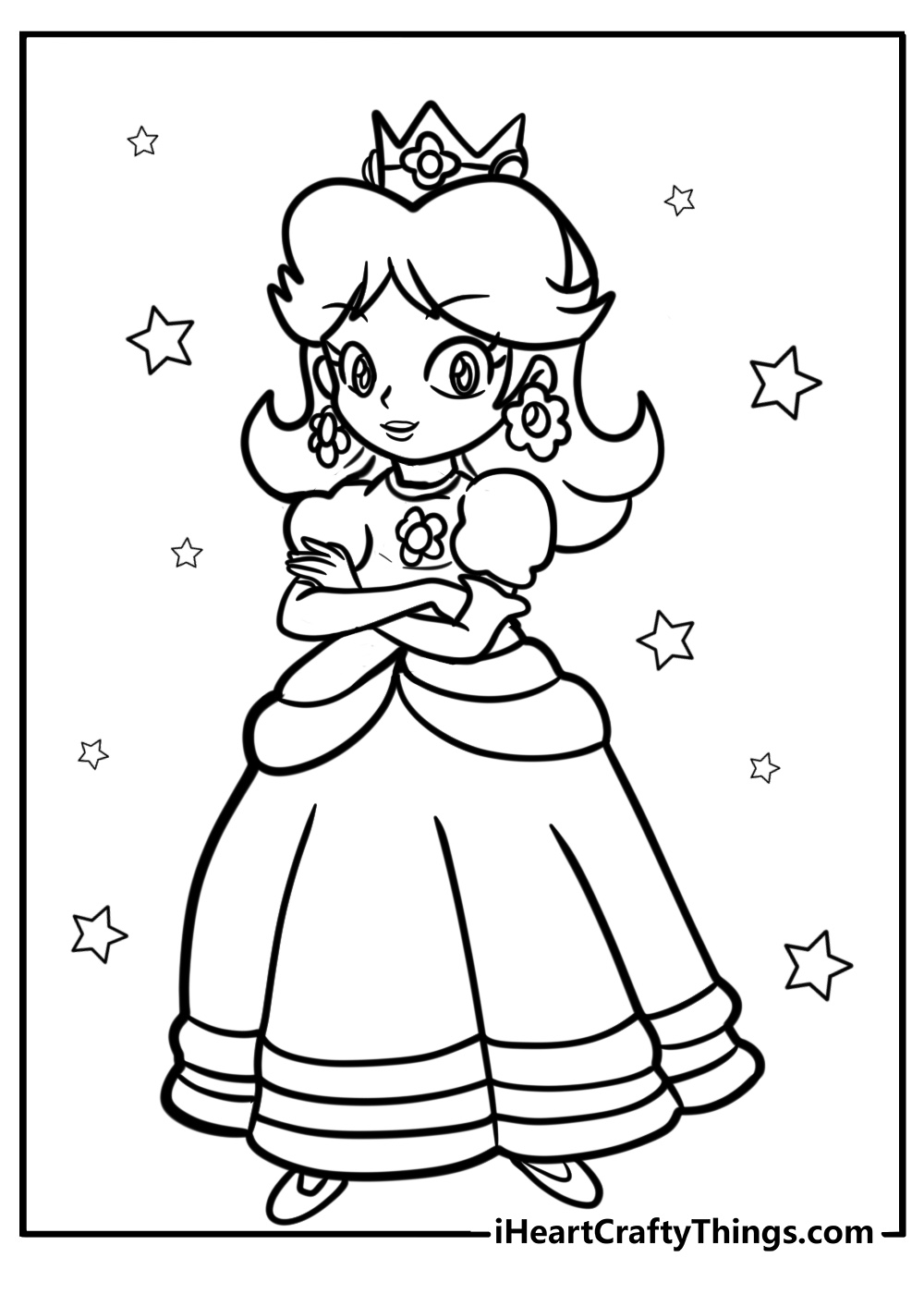 Princess daisy with her arms crossed detailed coloring sheet