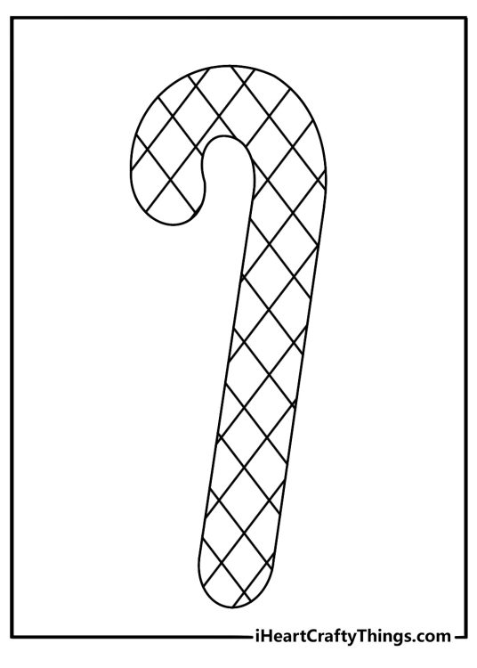 printable candy cane coloring sheet showing a large hook covered in diamond patterns