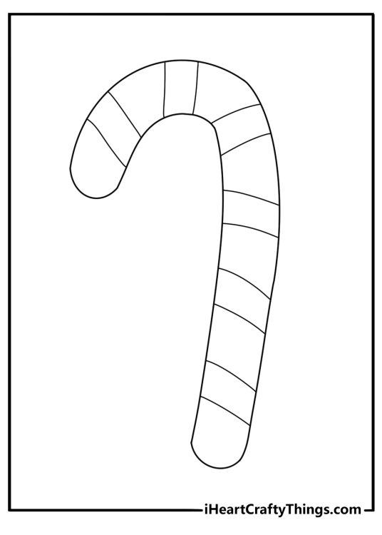printable candy cane design showing a thick hook with wide diagonal stripes