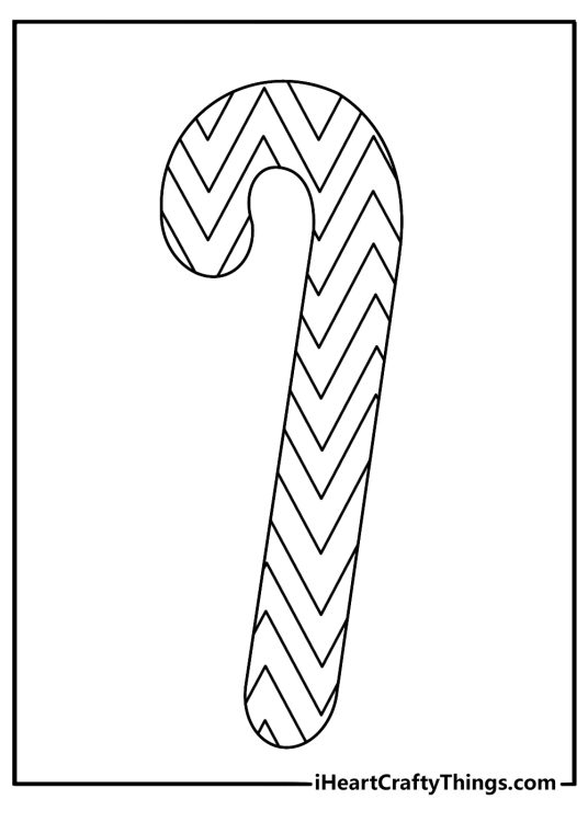 printable peppermint coloring page featuring a candy cane with zigzag stripes