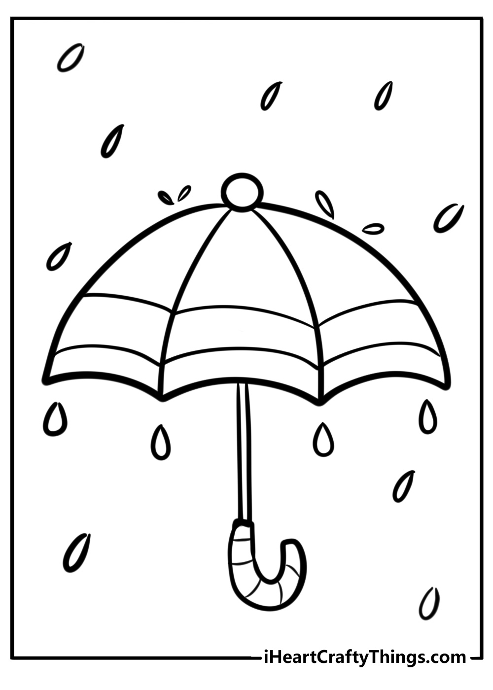 Raindrops falling on an open umbrella fun coloring sheet