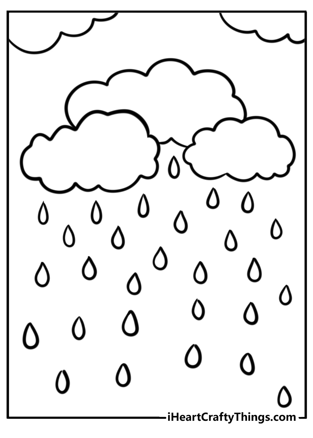 Rainy day with clouds and raindrops coloring page