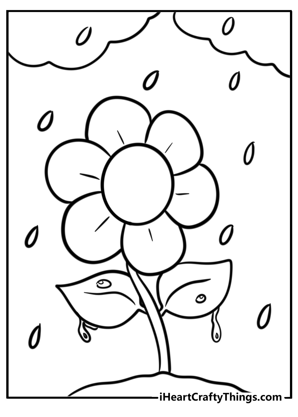 Rainy scene with flowers blooming detailed coloring sheet