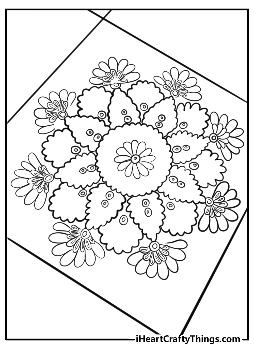 Rangoli with flowers and colors for diwali coloring page