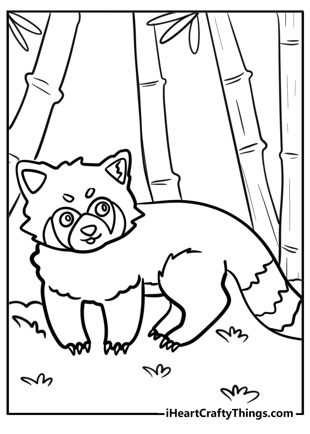 Red panda in a bamboo forest coloring page