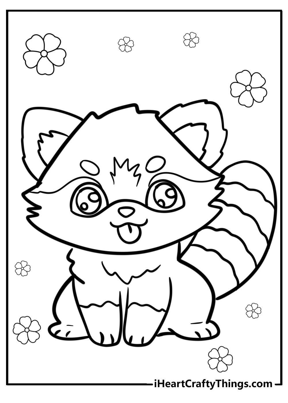 Red panda with its tongue out detailed coloring sheet