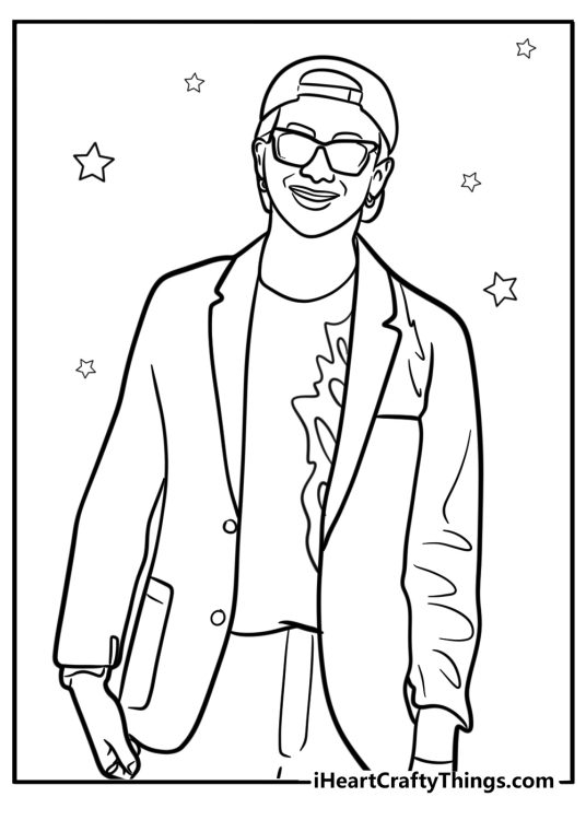 RM in a stylish outfit detailed BTS coloring sheet