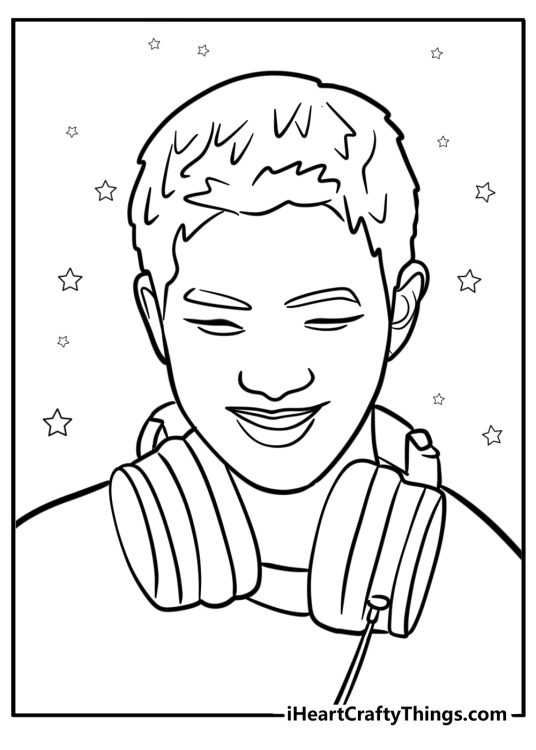 RM with headphones producing music coloring page