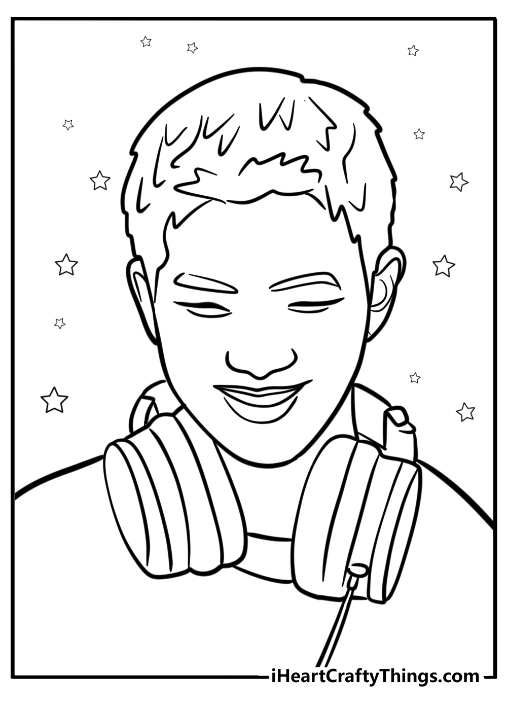 RM with headphones producing music coloring page