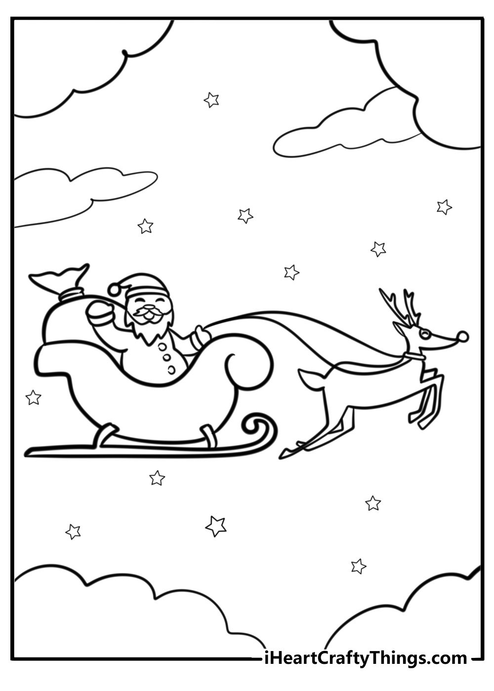 Santa delivering presents in his sleigh free coloring page