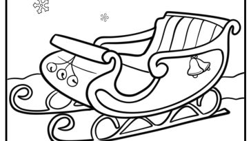 Santa's sleigh decorated with bells fun printable coloring sheet