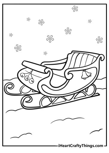 Santa's sleigh decorated with bells fun printable coloring sheet