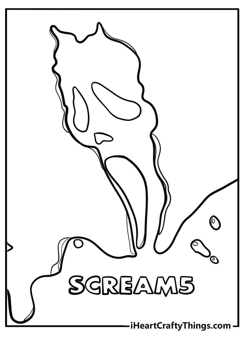 Scream logo with ghostface mask detailed coloring sheet