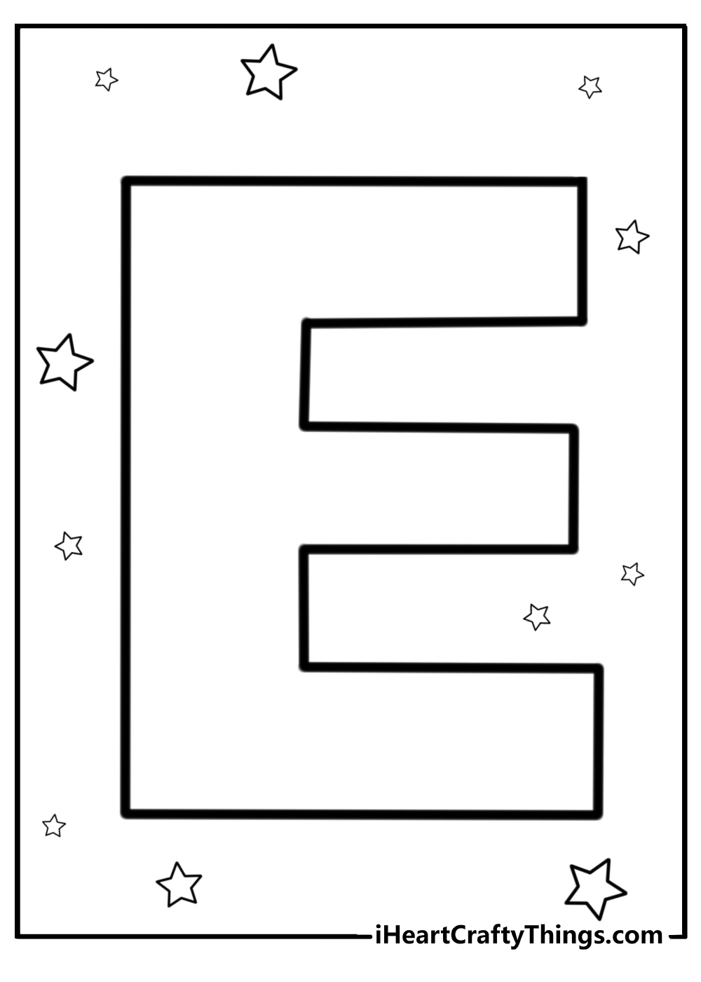 Simple block letter e free coloring page pdf