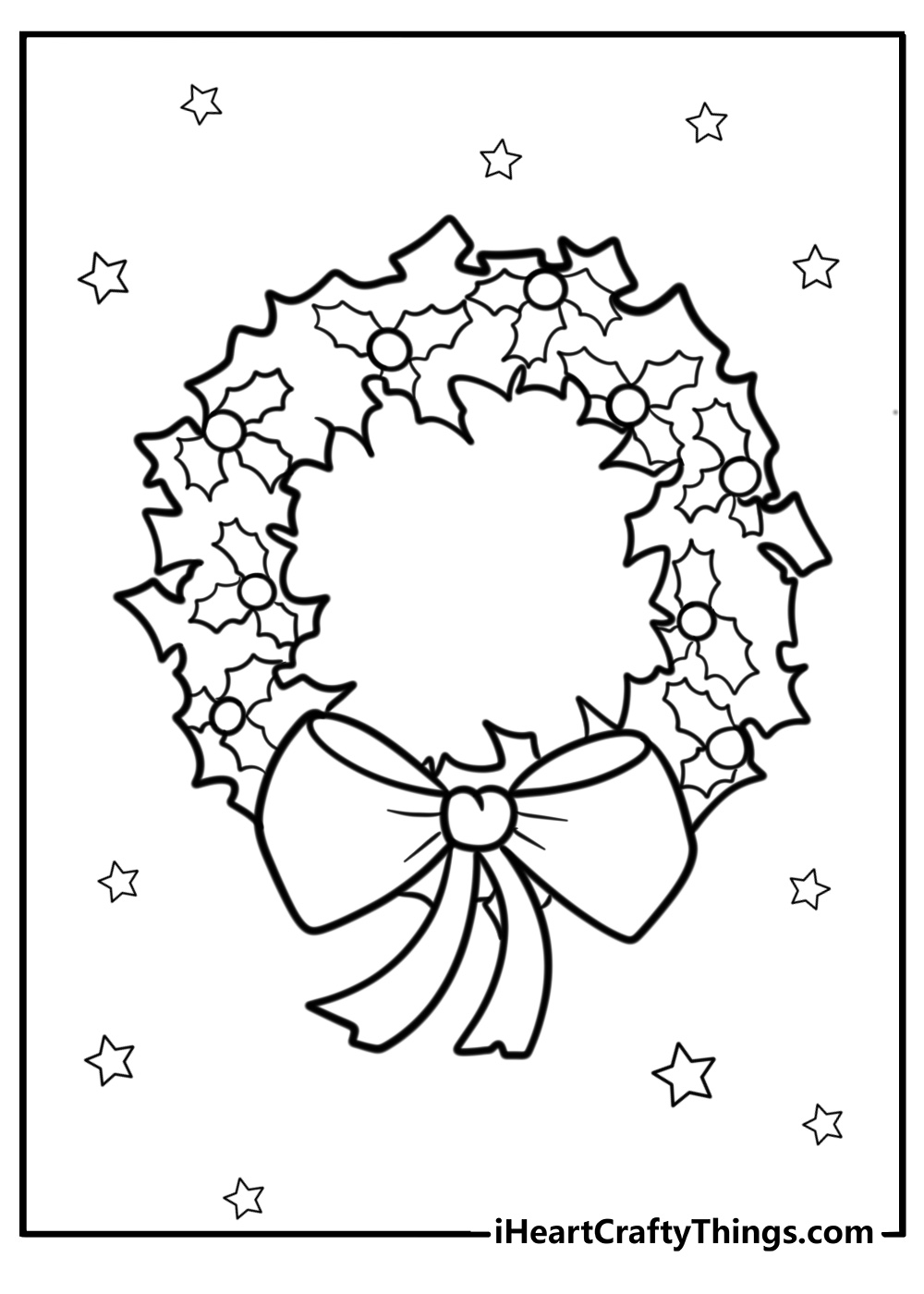 Simple christmas wreath with a big bow coloring page