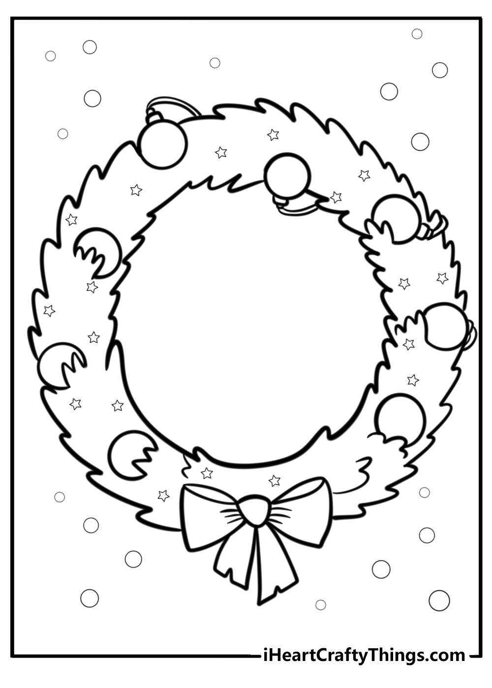 Simple christmas wreath with holiday lights coloring sheet