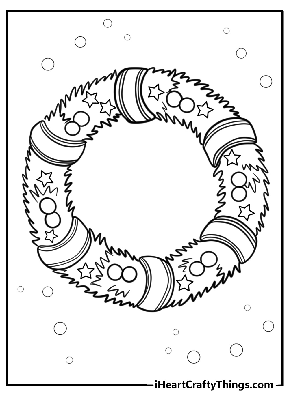 Simple christmas wreath with stars and ribbon coloring sheet