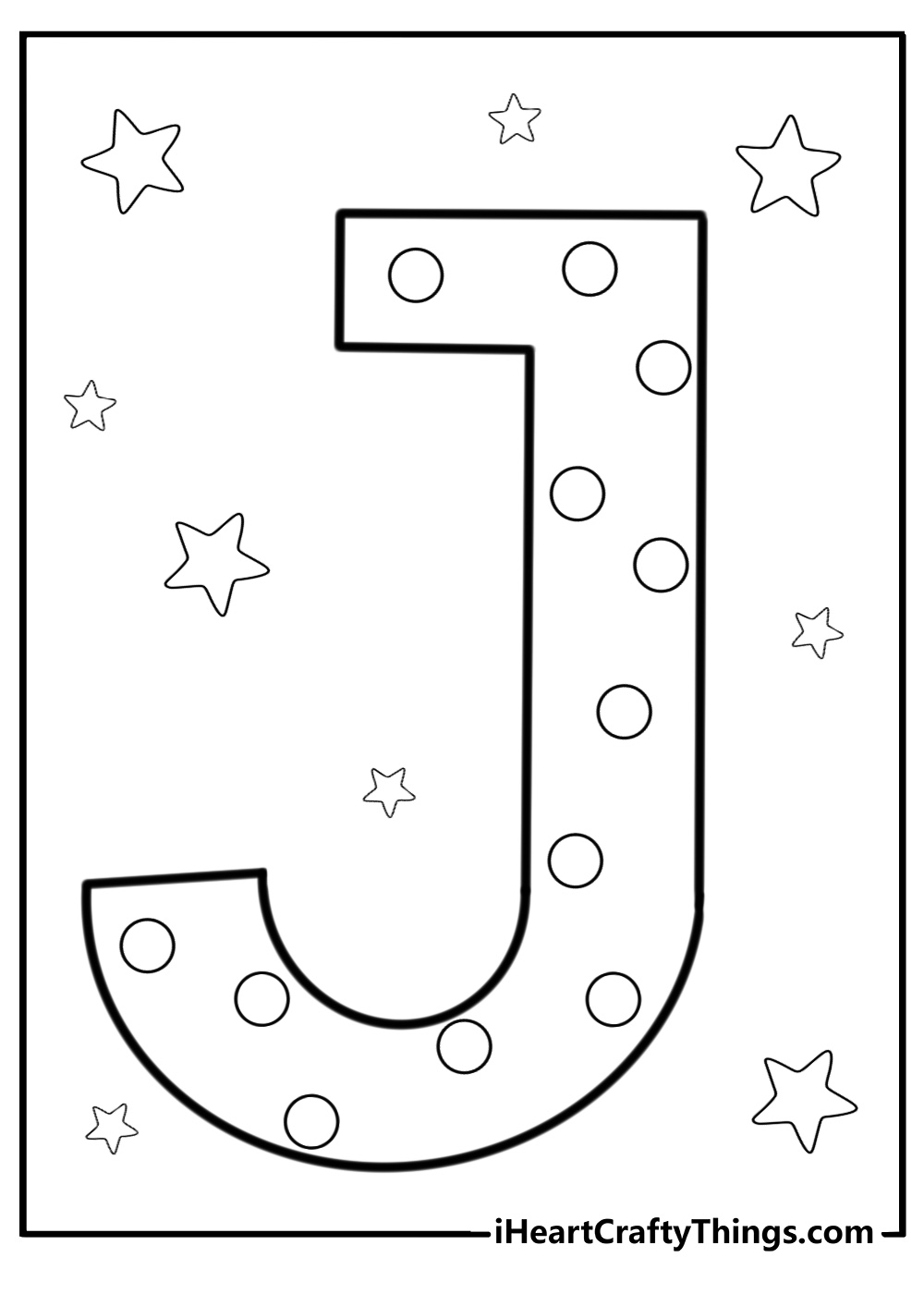 Simple letter j with polka dots detailed coloring sheet