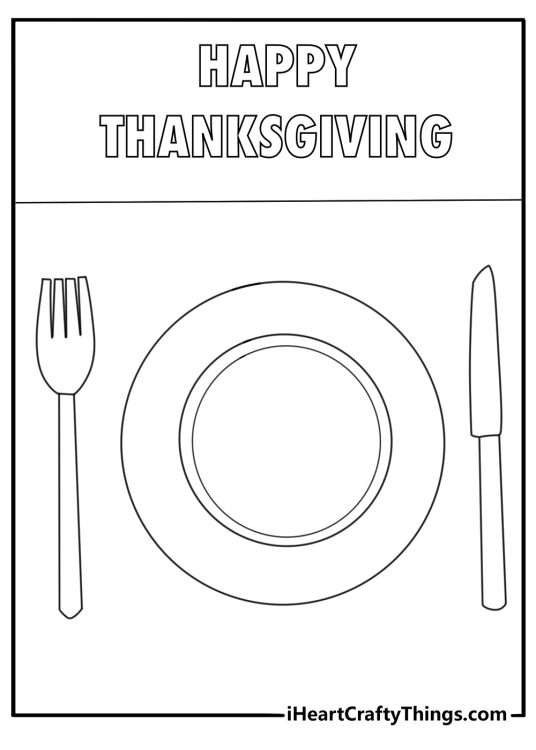 simple thanksgiving table setting with plate fork and knife coloring page