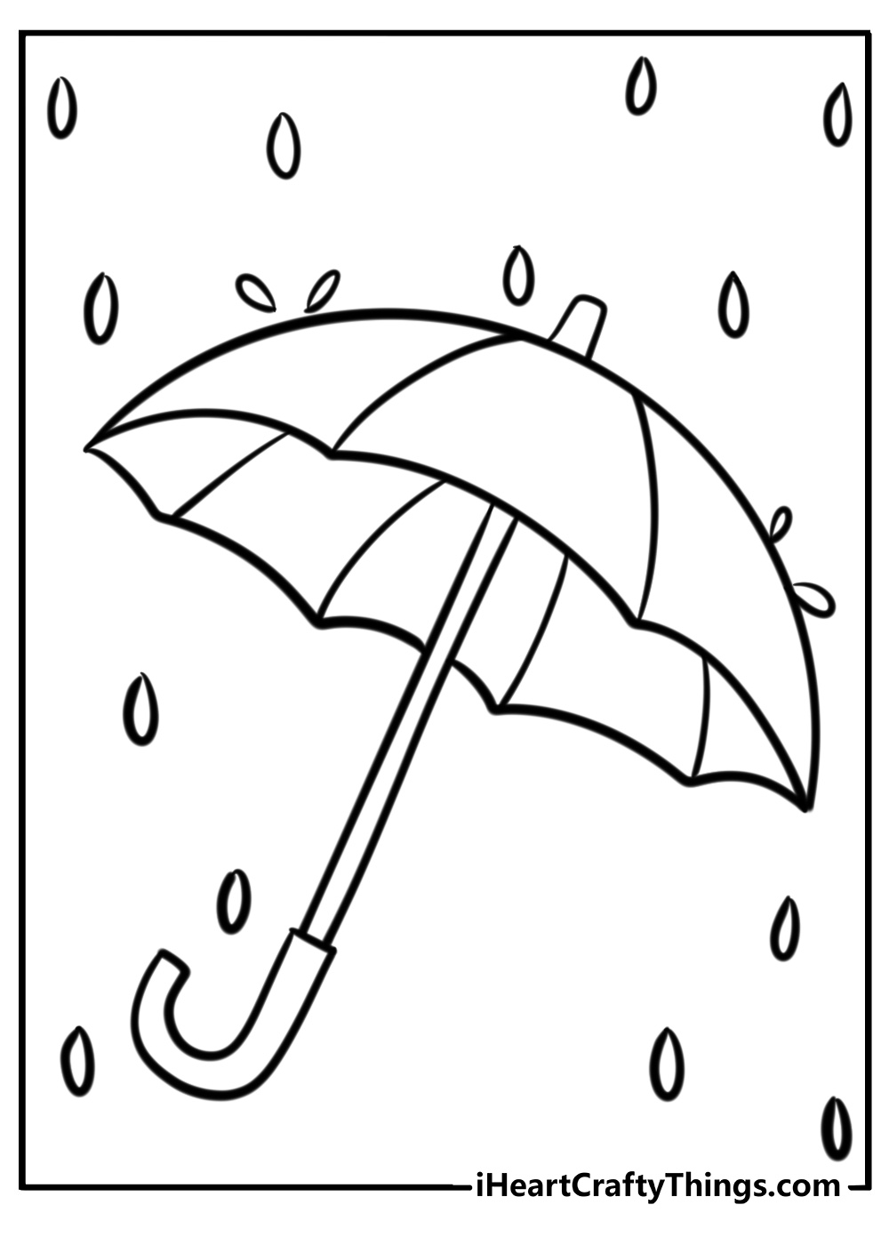 Simple umbrella with raindrops coloring page for kids