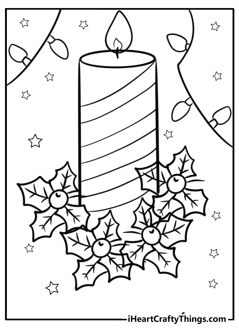 Single candle with christmas decorations printable coloring page