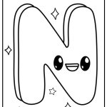 Smiling letter n coloring page