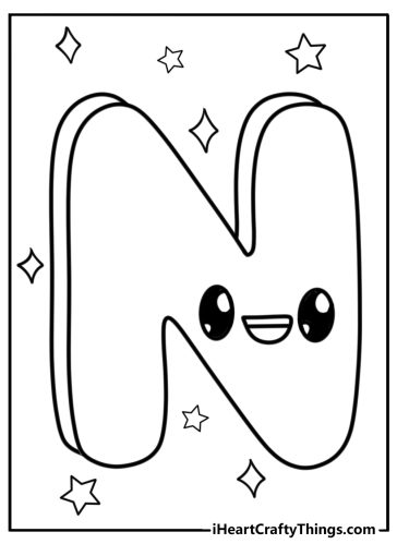 Smiling letter n coloring page