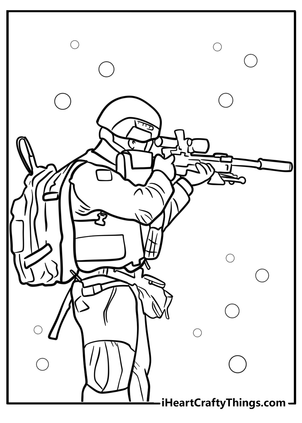 Sniper aiming through scope free coloring page pdf