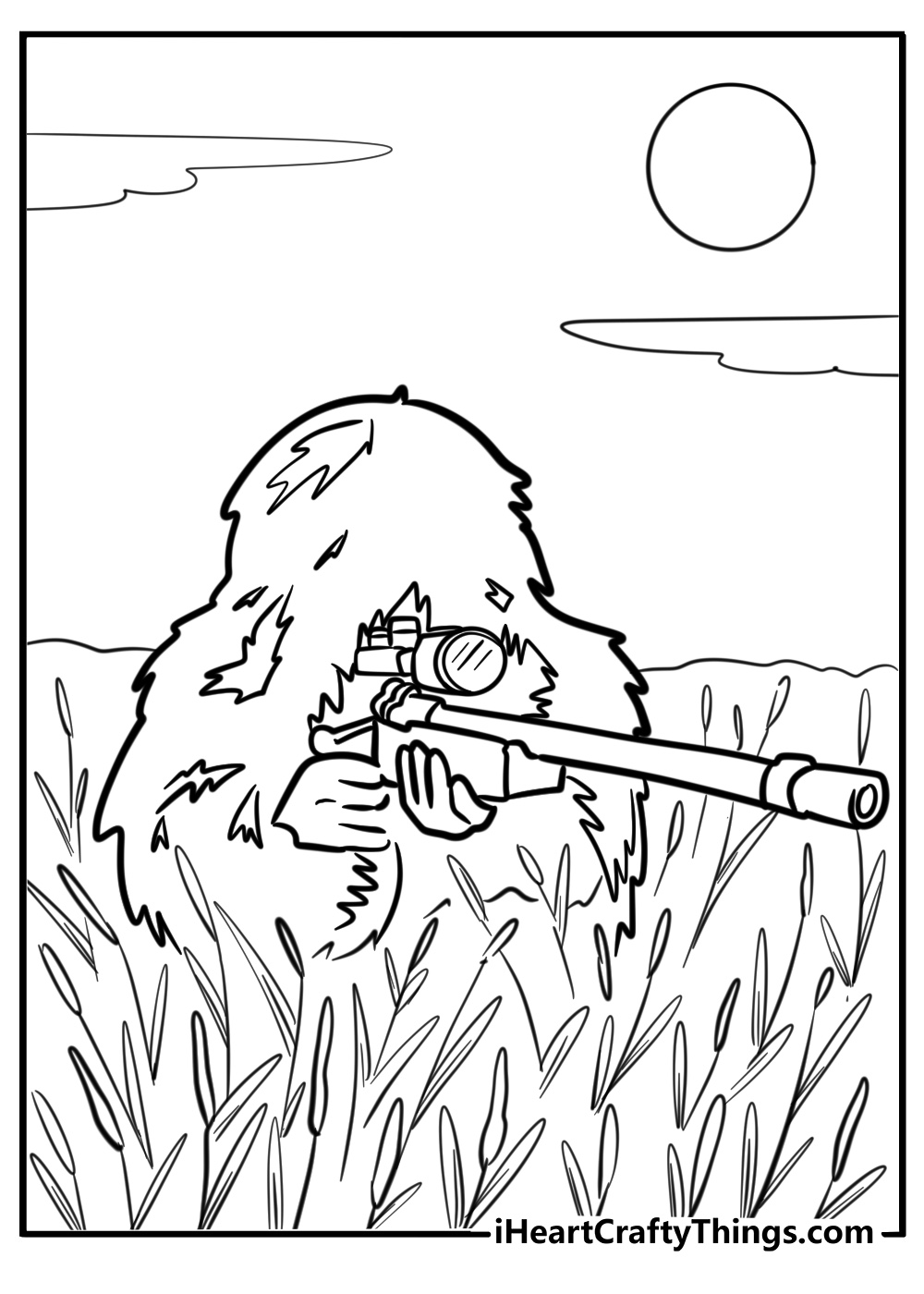 Sniper hiding in a field free coloring page pdf