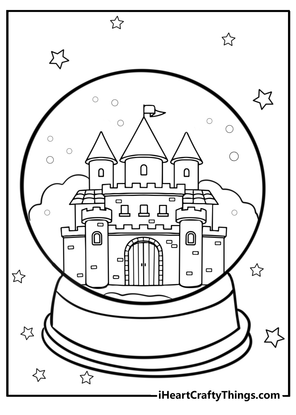 Snowglobe featuring a magical castle free coloring page pdf